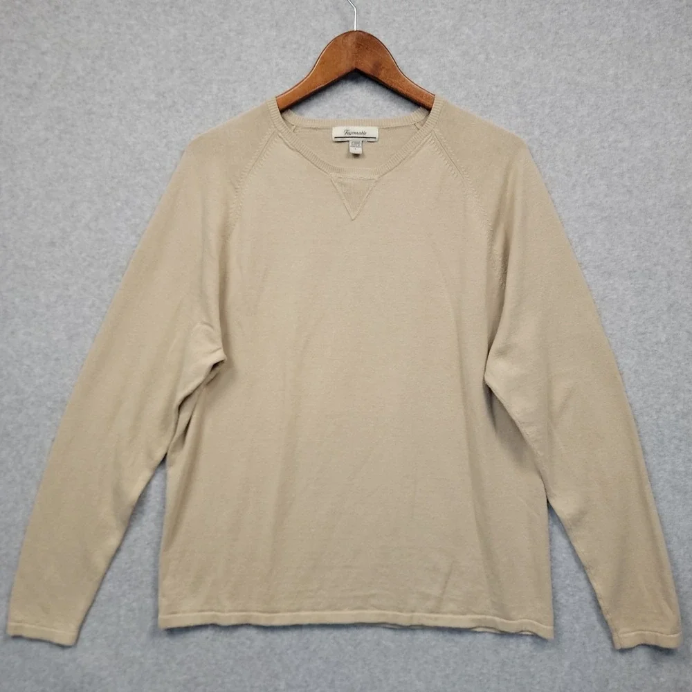 FACONNABLE Men's Linen Cotton Crewneck Sweater Sz L Preppy Quiet Luxury Beige